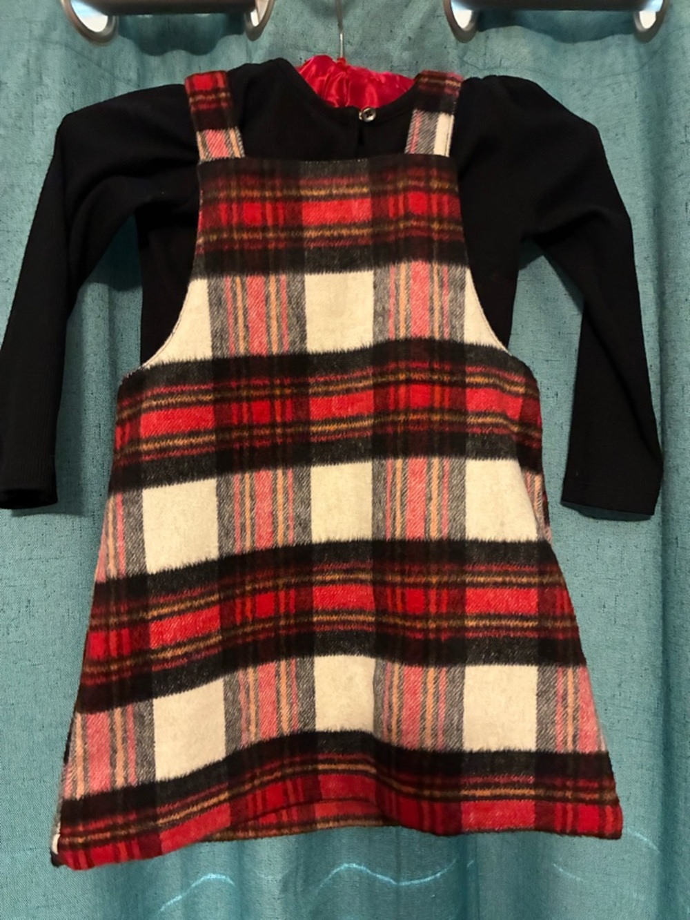 Girls Plaid Pinafore Dress with Black Top